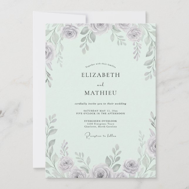 Convite Casamento com Folhas de Tons Pastéis em Mauve Anti (Frente)