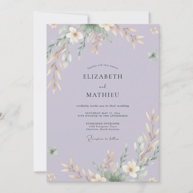 Convite Casamento com Folhas de Vinca Menor (Frente)