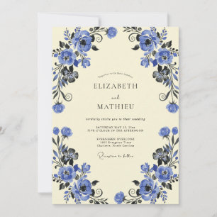 Convite Casamento com Folhas de Vinha Cobalto