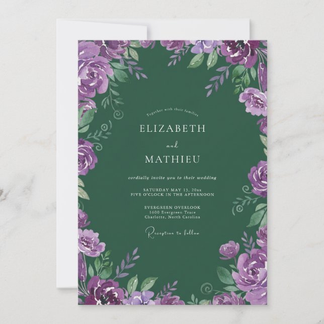 Convite Casamento com Folhas de Violeta da Floresta (Frente)