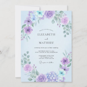 Convite Casamento com Folhas de Violeta Lilás