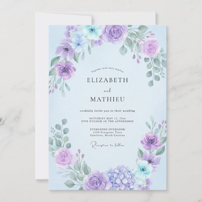 Convite Casamento com Folhas de Violeta Lilás (Frente)
