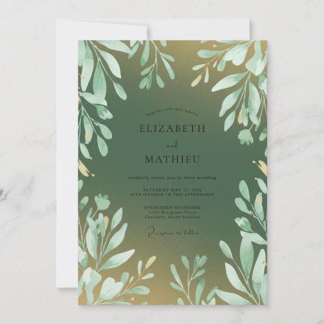 Convite Casamento com Folhas Douradas de Musgo (Frente)