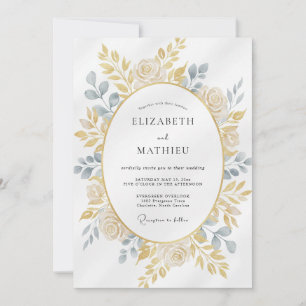 Convite Casamento com Folhas e Ardósia Champanhe