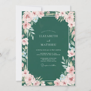 Convite Casamento com Folhas e Caçador Cor-de-Rosa