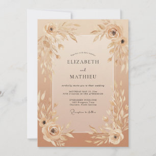 Convite Casamento com Folhas e Champagne Rosado