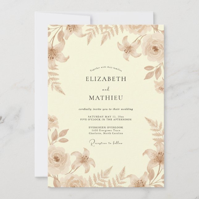 Convite Casamento com Folhas e Champanhe (Frente)