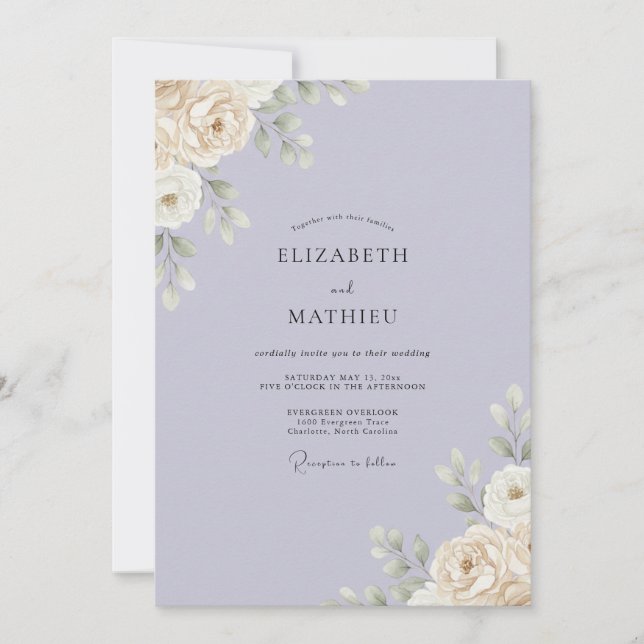 Convite Casamento com Folhas e Creme de Lavanda (Frente)