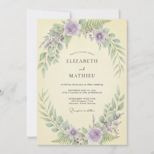 Convite Casamento com Folhas e Creme de Lavanda