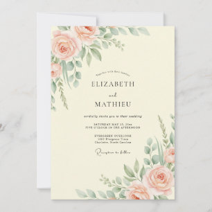 Convite Casamento com Folhas e Creme de Pêssego