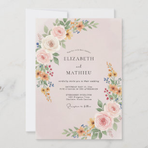 Convite Casamento com Folhas e Flores Silvestres de Pêsseg