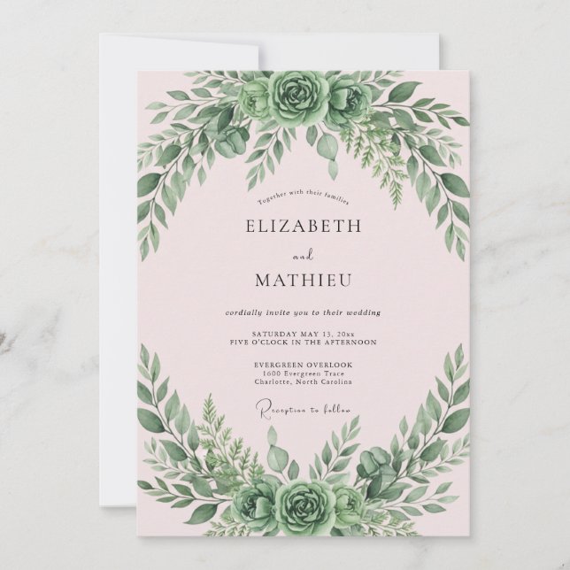 Convite Casamento com Folhas e Musgo Rosado (Frente)