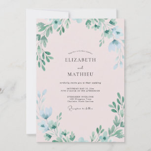 Convite Casamento com Folhas e Rosa Pastel