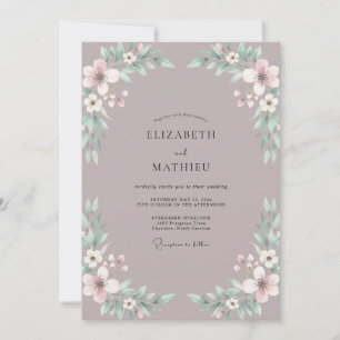 Convite Casamento com Folhas e Rubor Bege