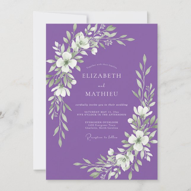 Convite Casamento com Folhas em Aquarela de Ámbar (Frente)