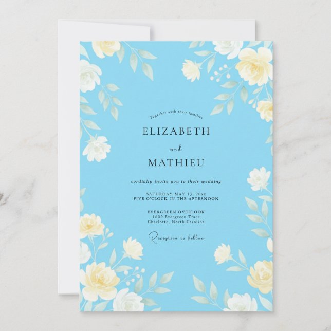 Convite Casamento com Folhas em Aquarela no Céu (Frente)