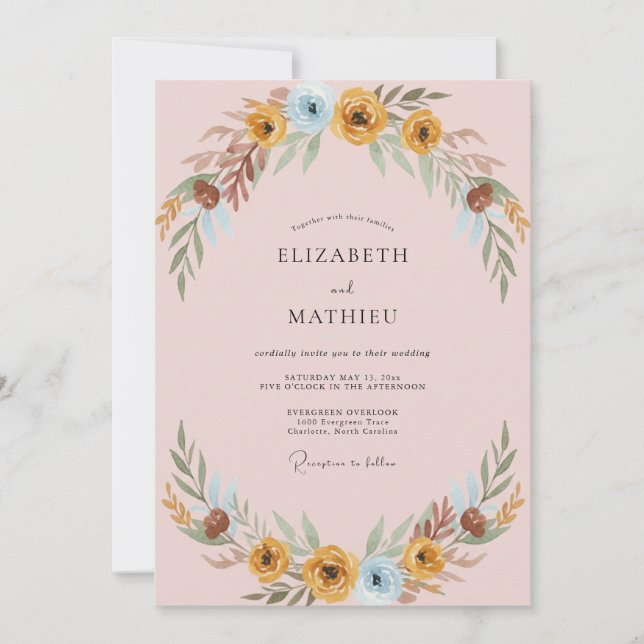 Convite Casamento com Folhas em Azul Ôcre (Frente)