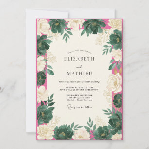 Convite Casamento com Folhas em Magenta Teal