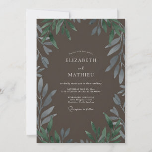 Convite Casamento com Folhas em Oliva Taupe