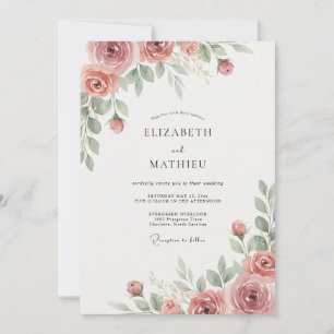 Convite Casamento com Folhas em Rosa Desbotado