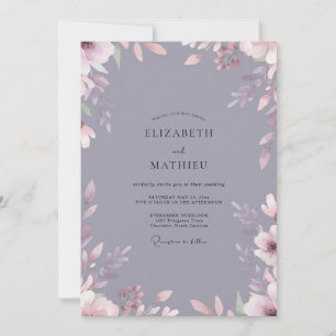 Convite Casamento com Folhas em Slate Mauve