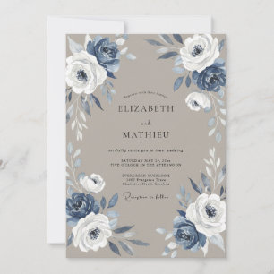 Convite Casamento com Folhas em Slate Taupe