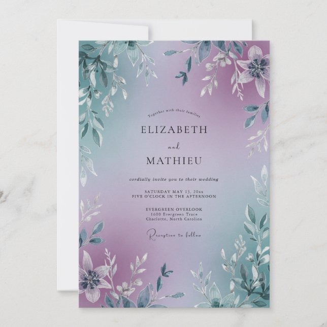 Convite Casamento com Folhas em Teal e Ámbar (Frente)