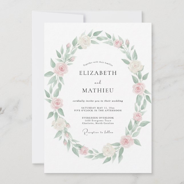 Convite Casamento com Folhas em Tom de Pêssego Pastel (Frente)