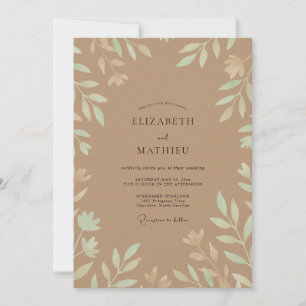 Convite Casamento com Folhas em Tom de Taupe e Hortelã