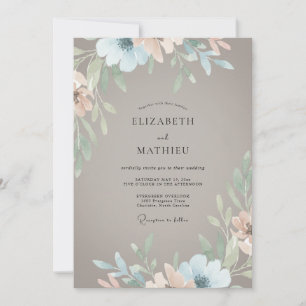 Convite Casamento com Folhas em Verde-azulado e Bege