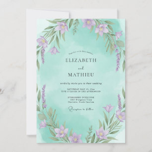 Convite Casamento com Folhas em Violeta Aquático