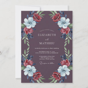 Convite Casamento com Folhas Escarlate de Ameixa