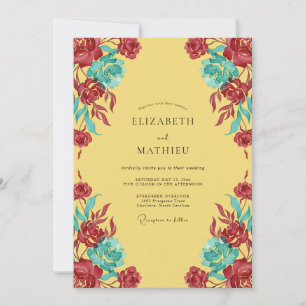 Convite Casamento com Folhas Esmeralda e Carmim
