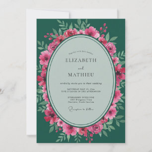 Convite Casamento com Folhas Esmeralda Magenta