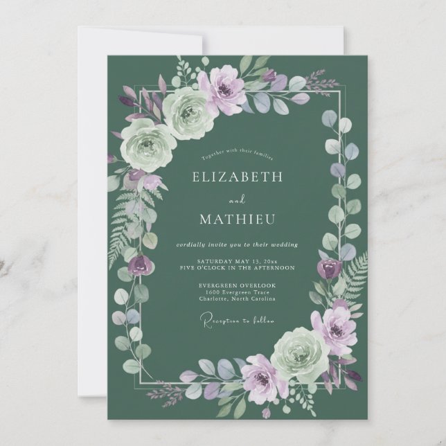 Convite Casamento com Folhas Lilás de Salvia (Frente)