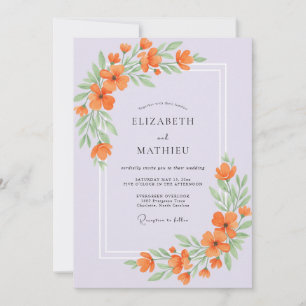 Convite Casamento com Folhas Lilás Laranja