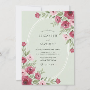 Convite Casamento com Folhas Magenta e Pistache
