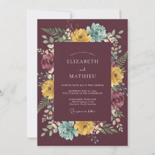 Convite Casamento com Folhas Marrons Mostarda