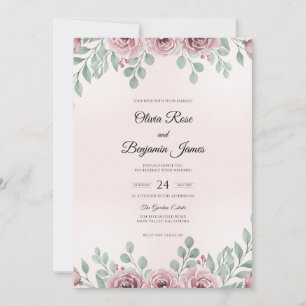 Convite Casamento com Folhas Murchas de Mauve Vintage