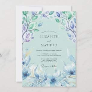 Convite Casamento com Folhas Pintadas de Azul