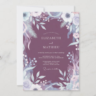 Convite Casamento com Folhas Pintadas de Bege Roxo