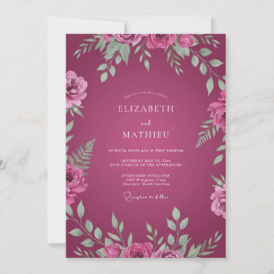 Convite Casamento com Folhas Pintadas de Magenta