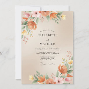 Convite Casamento com Folhas Pintadas de Terracota Quente