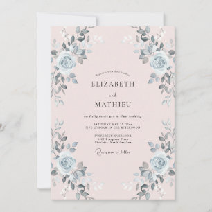 Convite Casamento com Folhas Prateadas e Bege