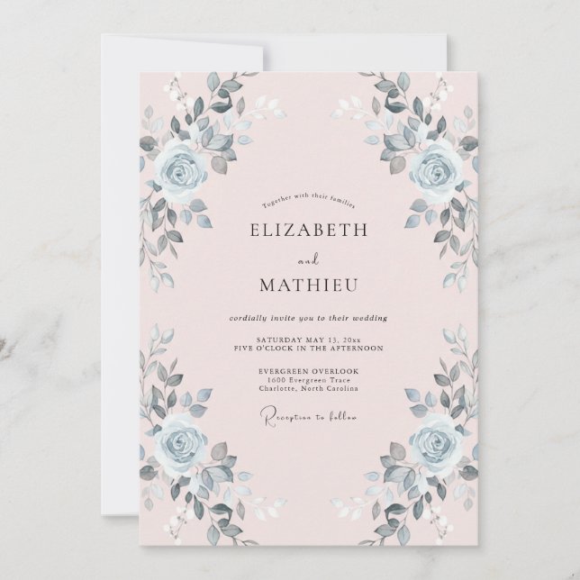 Convite Casamento com Folhas Prateadas e Bege (Frente)