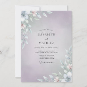 Convite Casamento com Folhas Prateadas e Periwinkle