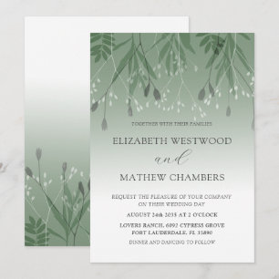 Convite Casamento com Folhas Prensadas em Verde Sage Boho