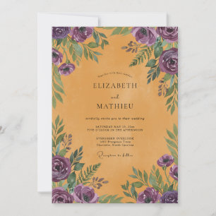 Convite Casamento com Folhas Rochosas Violeta