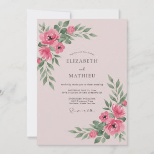Convite Casamento com Folhas Rosa Bege