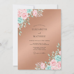 Convite Casamento com Folhas Rosa Cobre